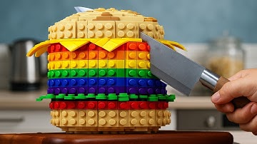 The ULTIMATE Cheeseburger Rainbow Recipe from Frozen at Home LEGO Cooking Challenge IRL ASMR