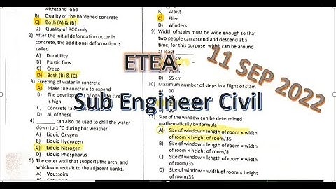 C&W Department Sub Engineer Civil by ETEA 11-sep-2022 (solved paper)