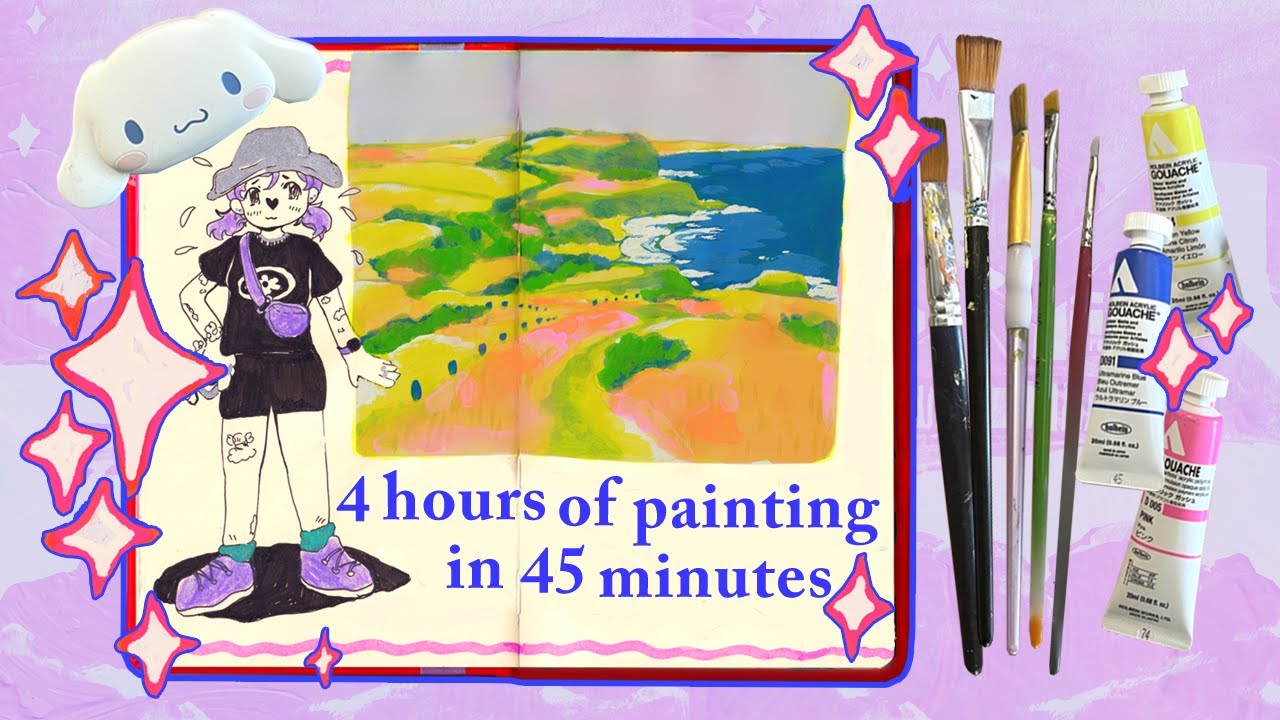 Draw with me! Painting landscapes in my new sketchbook 💜