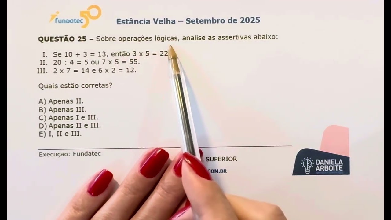 FUNDATEC - Operações lógicas - Estância Velha 2025