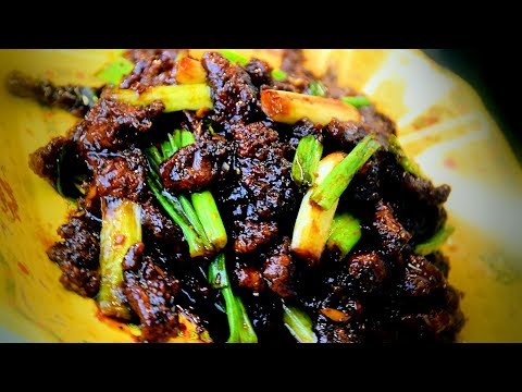 Mongolian Crispy Beef with Spring Onions (Chinese Style Cooking Recipe)