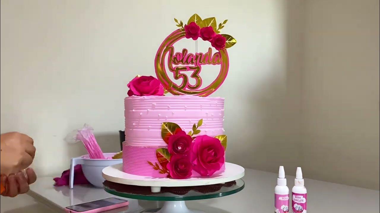 Bolo Rosa Perolado - Wave cake com borboletas - Karine Cakes