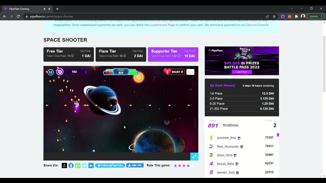 PipeFlare Gaming Space Shooter Galaxy Ship (MAX) One Hour 2022