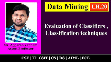 Evaluation of classifiers , Classification Techniques | Data Mining | LH.20 | MLRITM |Apparao Yannam