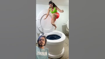 SUPER HIGH JUMP into Worlds Largest Toilet Black Pool in Slow Motion BIG SPLASH #shorts