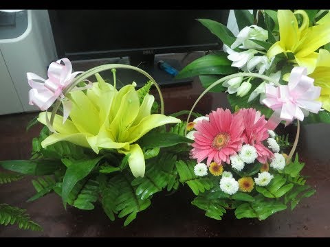 Video Hướng dẫn cắm giỏ hoa đồng tiền và hoa Lyly vàng nhỏ... - youtube