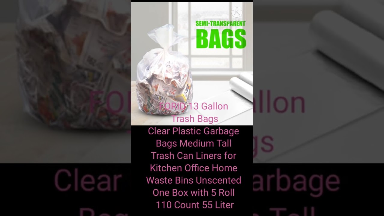13 Gallon Trash Bags - Clear Plastic Garbage Bags Medium Tall Trash Can Liners for Kitchen