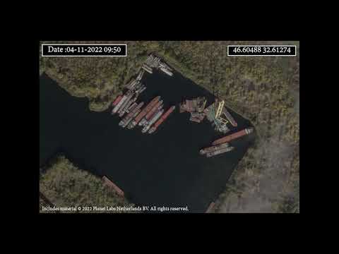 Satellite Imagery Shows Buildup of Russian Barges on the Dnipro River, Near Kherson