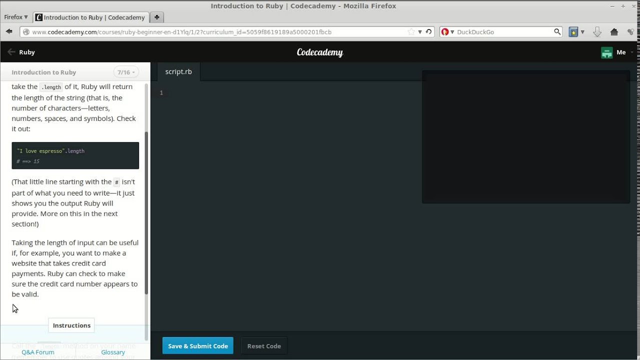 Codecademy Introduction to Ruby 7/16: The '.length' Method - YouTube
