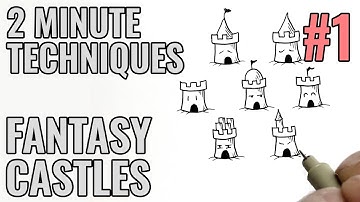 Hoe je kastelen tekent voor fantasiekaarten - 01 - Eenvoudige stap-voor-stap-techniek van twee mi...