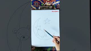 🌙 Cute Teddy Bear on Moon Drawing | Easy Drawing for Beginners ✨ #shorts#AsinArt