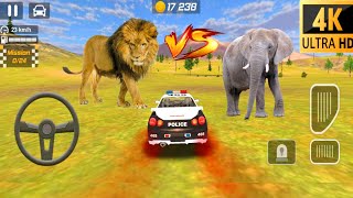 Police Dift Car Driving Simulator - Crazy Lion Vs Elephant Fighting - Android ios gameplay