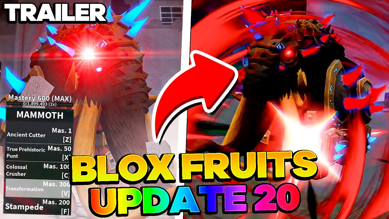 TRAILER DA UPDATE 20 BLOX FRUITS LIVE🔴 SHOWCASE MAMUTE 🔴 ROBLOX