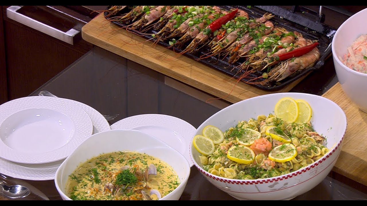 جمبري مشوي - شوربة سي فود - مكرونة بالسالمون - كول سلو كابوريا | أميرة في المطبخ حلقة كاملة