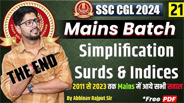 Simplification and Surds And Indices For SSC CGL Mains🔥CGL Mains Questions I Class-21/21