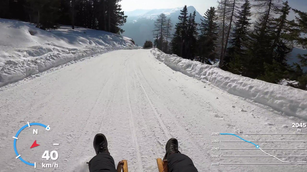 8 km Rodeln in den Alpen (Nauders) [4K] - tobogganing in the alps (Austria) [4K]