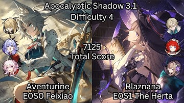 NEW Apocalyptic Shadow 3.1 – E0S0 Feixiao x E0S1 The Herta | 7125 Score Clear! 🔥 | Honkai: Star Rail