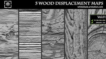 ZBrush/Mudbox/SP - 5 Wood Pattern Displacement Maps / Alphas Vol.1
