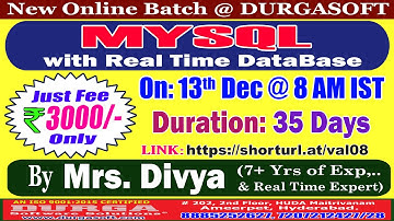 MYSQL with Real Time DataBase Online Training @ DURGASOFT