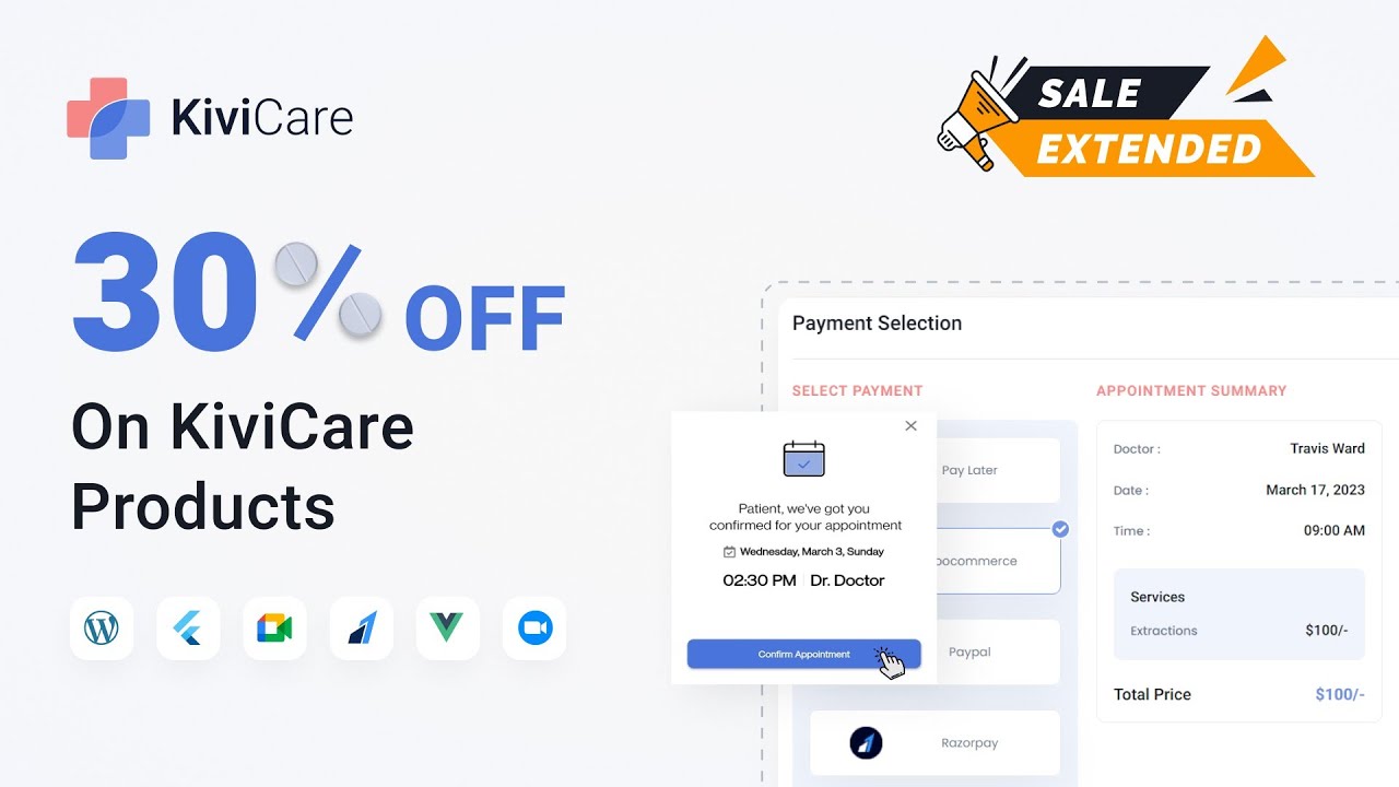 KiviCare March Sale [Extened] - 30% OFF - on Clinic Management System - KiviCare Products