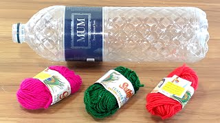 WASTE PLASTIC BOTTLE & COLOR WOOLEN CRAFT IDEA | BEST OUT OF WASTE