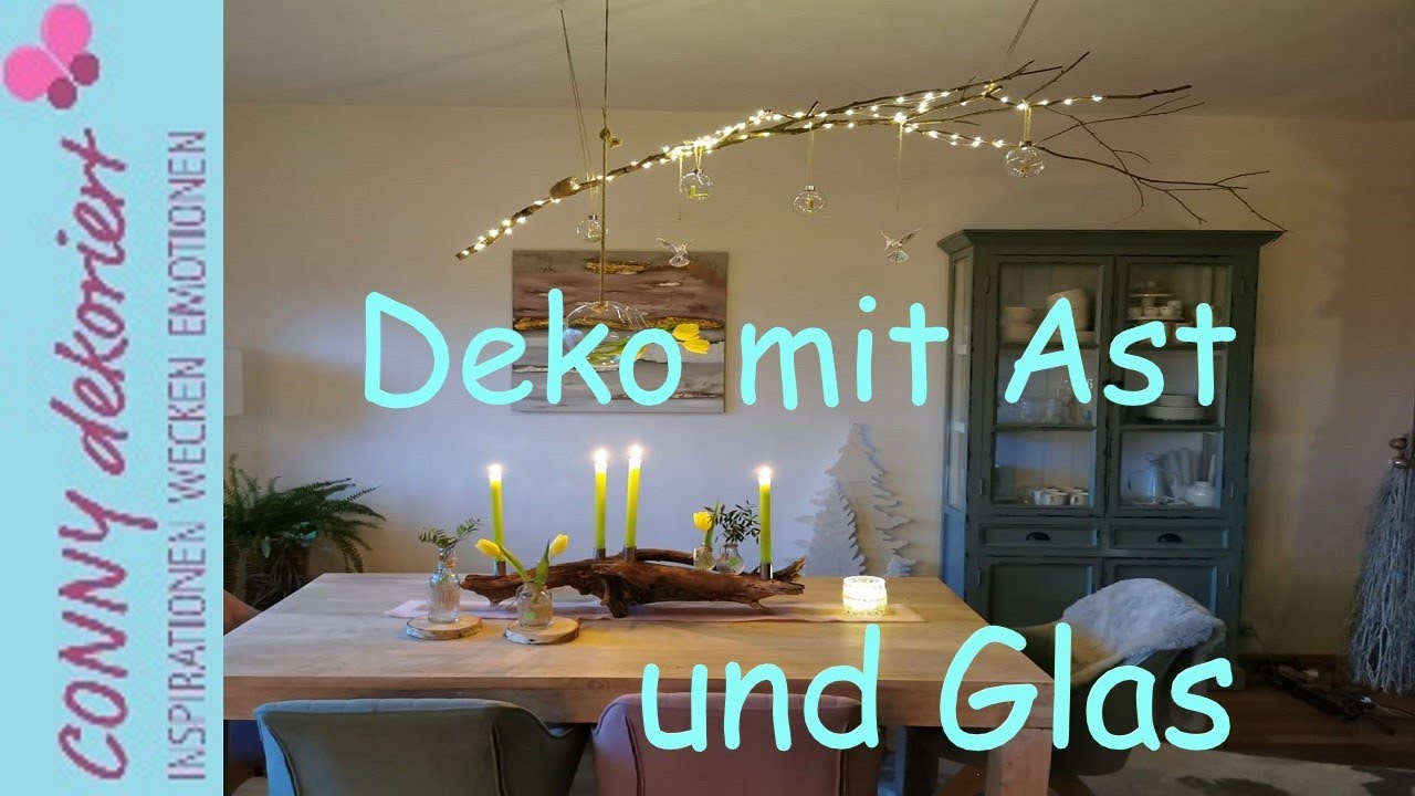 Deko mit Ast und Glas