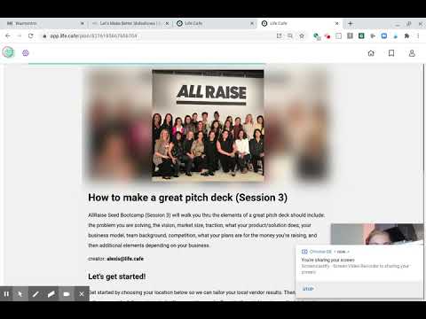 How to Create a Great Pitch Deck on Life Cafe:  Login + MicroTraining for AllRaise Founders