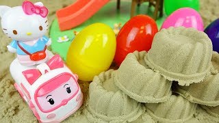 Sand ground and Hello Kitty baby doll with Surprise eggs toys play