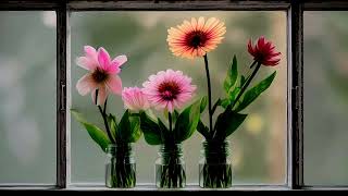 FLOWER WINDOW FREE TV WALLPAPER. SCREENSAVER. TV ART BACKGROUND