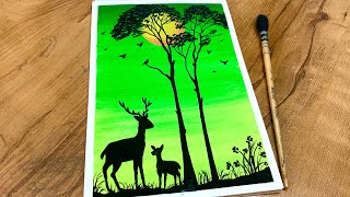 Easy Poster Colour Painting Tutorial for Beginners/ Easy Green Moonlight  Poster colour Painting