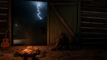Night-Time Thunderstorm Camping In A Barn | RDR2 ASMR
