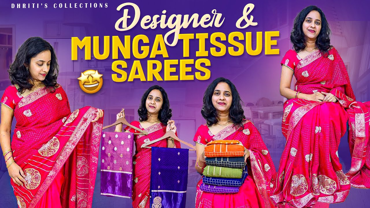 Order 6301119663 Chinon sarees & designer &Munga tissue 