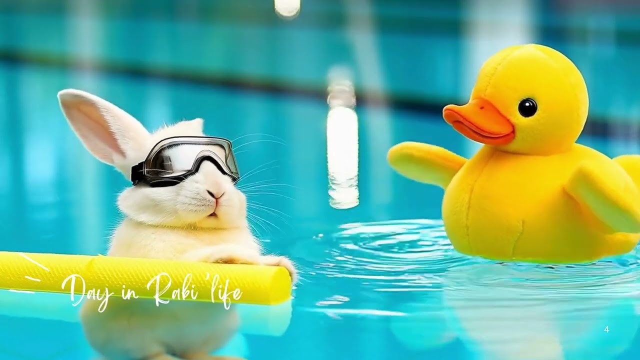 Pool Day Adventure 🐇 | Cute Bunny Swimming, Splashing & Relaxing in 4K