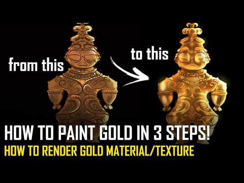 How to paint gold in 3 steps! How to render gold material/texture!