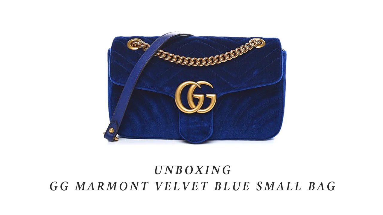 Buy Gucci GG Marmont Shoulder Bag- Cobalt Blue Velvet at