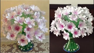 أسهل طريقه لعمل باقه ورد بالورقpaper flowers guldastaكفكره مشروع من زجاجه بلاستيك