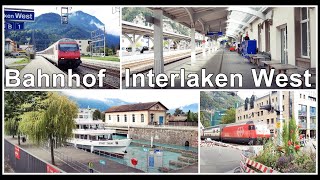 Bahnübergang und Bahnhof Interlaken West, Kanton Bern, Schweiz 2020