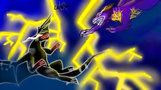 Aria vs black sleeping battle between dragon (in drawing)