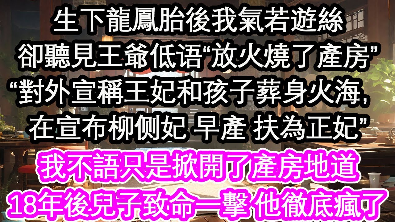 生下龍鳳胎後我氣若遊絲卻聽見王爺低語“放火燒了產房”“對外宣稱王妃和孩子葬身火海，在宣佈柳側妃 早產 扶為正妃”我不語只是掀開了產房地道18年後兒子致命一擊 他徹底瘋了【花開】【愛情】【生活】