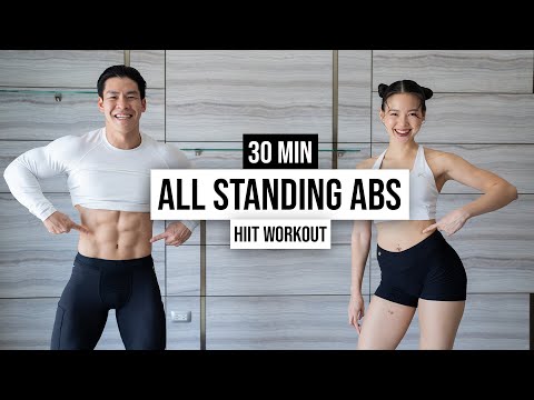 30 MIN ALL STANDING ABS HIIT I Burn Calories With Modifications No Repeats 