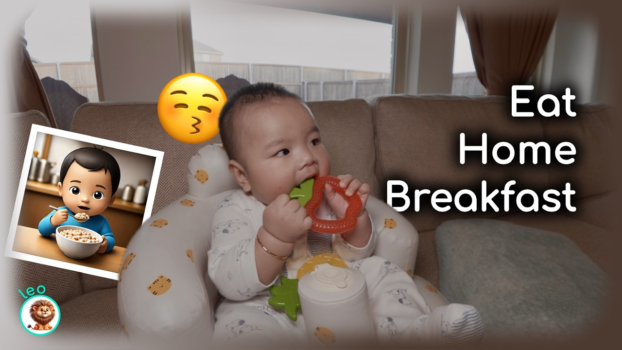 Leo rolls out of bed and devours breakfast like it owes him money