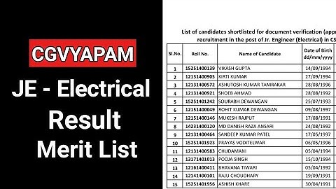 CGVYAPAM  JE - Electrical { CSEB } Result , Merit List | CSPDCL, CSPGCL, CSPTCL , Chhattisgarh l CG