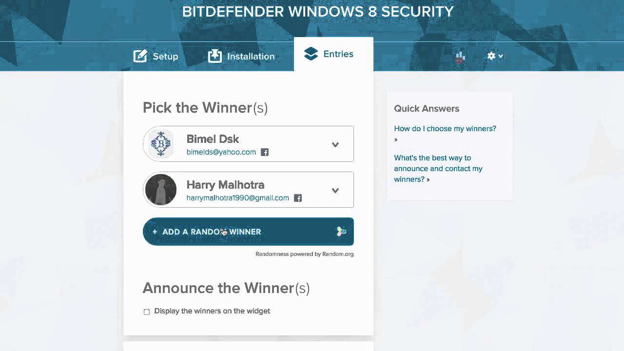 Bitdefender Windows 8 Security License Winners