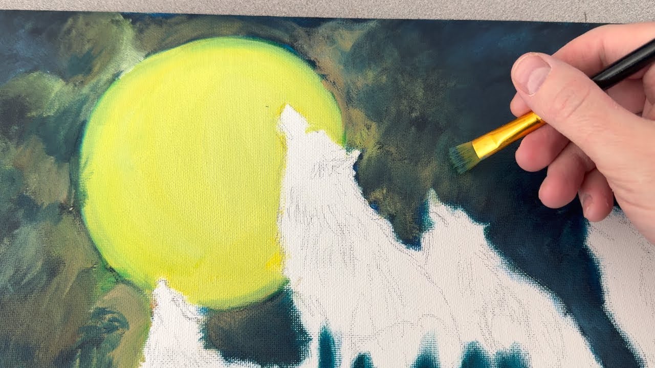 ASMR Oil Painting | Adding Moonlit Cloud Details in the Sky | Wolves Howling #7