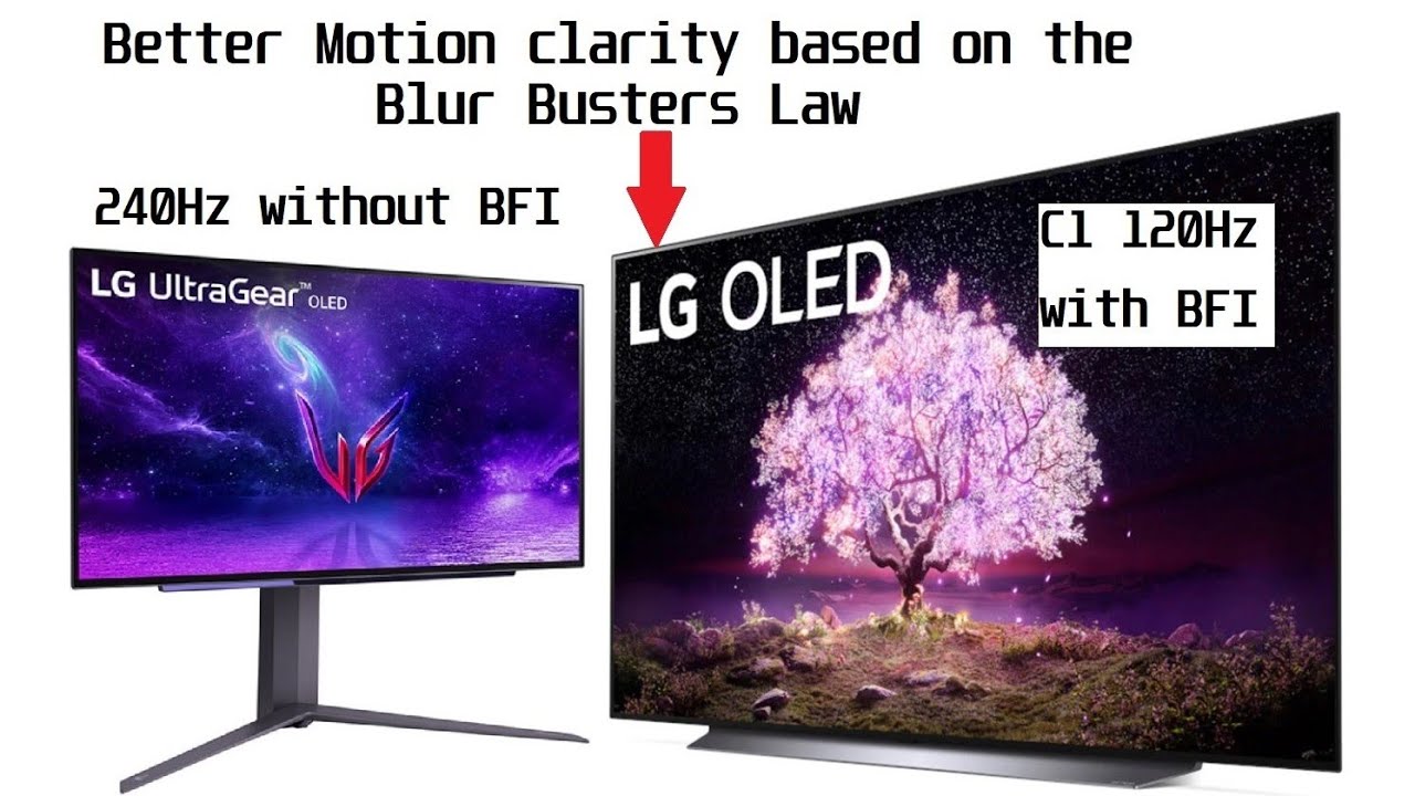 LG UltraGear 240Hz OLED vs LG C1 120Hz motion clarity comparison. Blur  Busters Law 