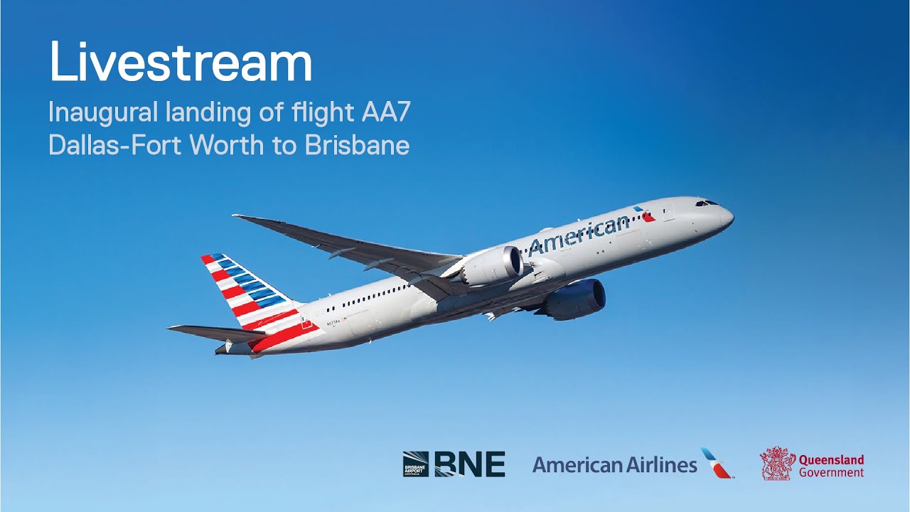 Inaugural flight arrival: American Airlines to Brisbane from Dallas-Fort Worth.