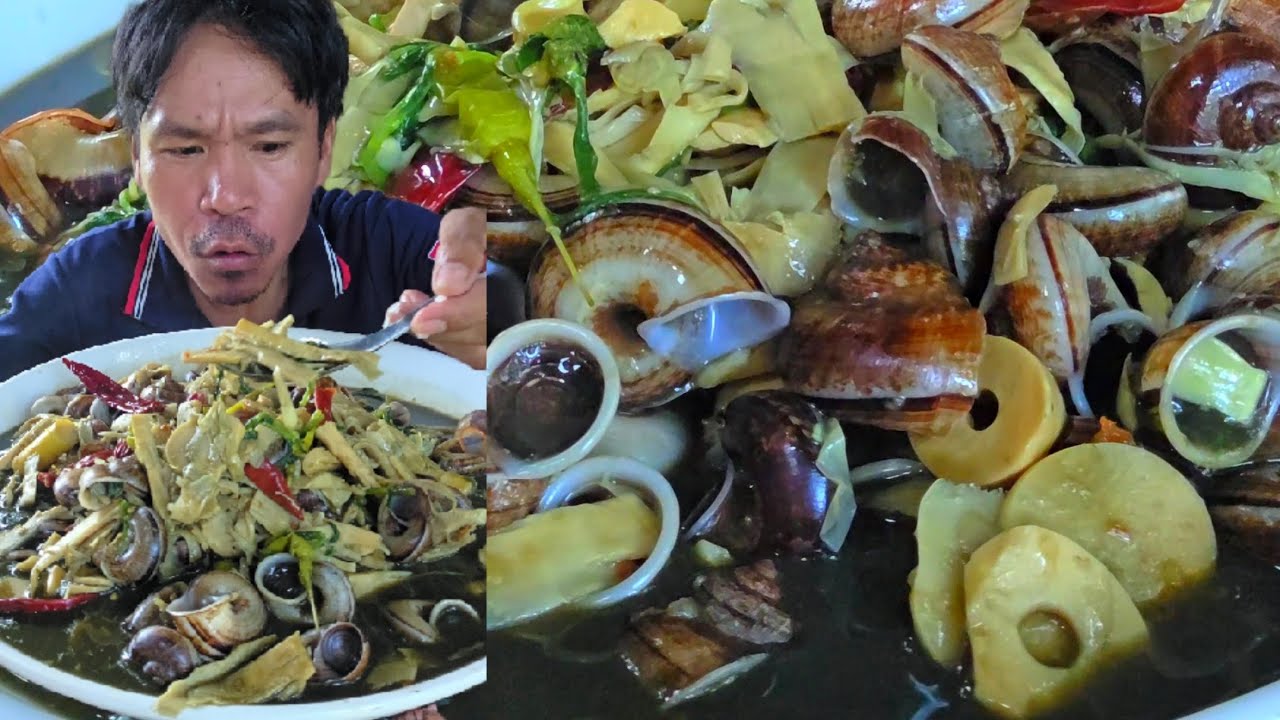 แกงหอยหอมหน่อไม้สด - ແກງຫອຍນໍ່ໄມ້ສົດ #food #บัวไล 