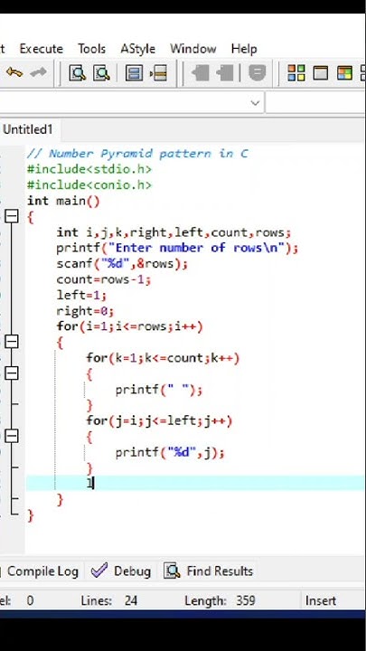 Number Pyramid Pattern In C Program #programming #coding #coding ...