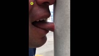Why Tongue Stick In Cold Metal Pole _😲😲_ #shorts #ytshorts #viral