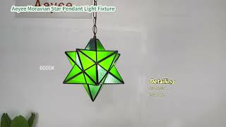 Aeyee Moravian Star Pendant Light Fixture, Stained Glass Hanging Light, Vintage Chandeliers, Green